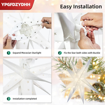 23" 3D Moravian Star Tree Topper -Enhanced LED Christmas Tree Topper Lamp with 100 Lights & Timer Function, Moravian Lighted Star Used To Decorate Christmas Trees, parties,Courtyards,events