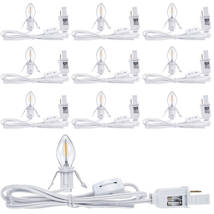10Pcs Blow Mold Light Kit Replacement with LED Bulb Village Lights, 6FT Blow Mold Cord with Turn ON Off Switch and 2 Spare Fuses for Halloween Christmas Village House Craft Decorations and Salt Lamp