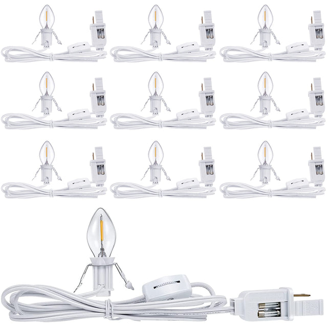 10Pcs Blow Mold Light Kit Replacement with LED Bulb Village Lights, 6FT Blow Mold Cord with Turn ON Off Switch and 2 Spare Fuses for Halloween Christmas Village House Craft Decorations and Salt Lamp
