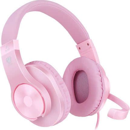 BlueFire Kids Headphones for Online School, Children, Teens, Boys, Girls, 3.5mm Stereo Over-Ear Gaming Headphone with Microphone and Volume Control Compatible with PS4, PS5, New Xbox One（Pink）