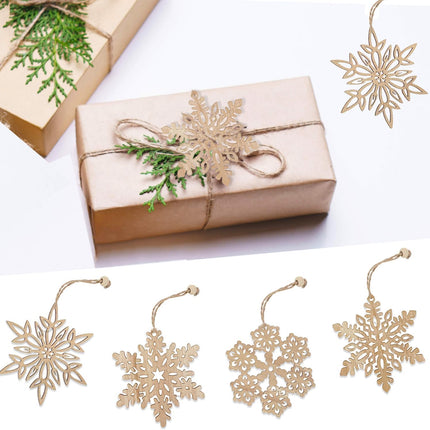 12 Pcs Wooden Snowflakes Ornaments 3 inch Christmas Wood Snowflake Hanging Decorations with Twine, Unfinished Rustic Farmhouse Bulk Cutouts for DIY Painting Xmas Tree Crafts Decor