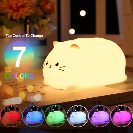 ZKLiLi Cat Night Light, Cute Cat Nursery Lights USB Rechargeable Cat Lamp Nightlight Birthday Christmas with 7-Color Breathing Modes for Kids Baby Children (Cat - MB)