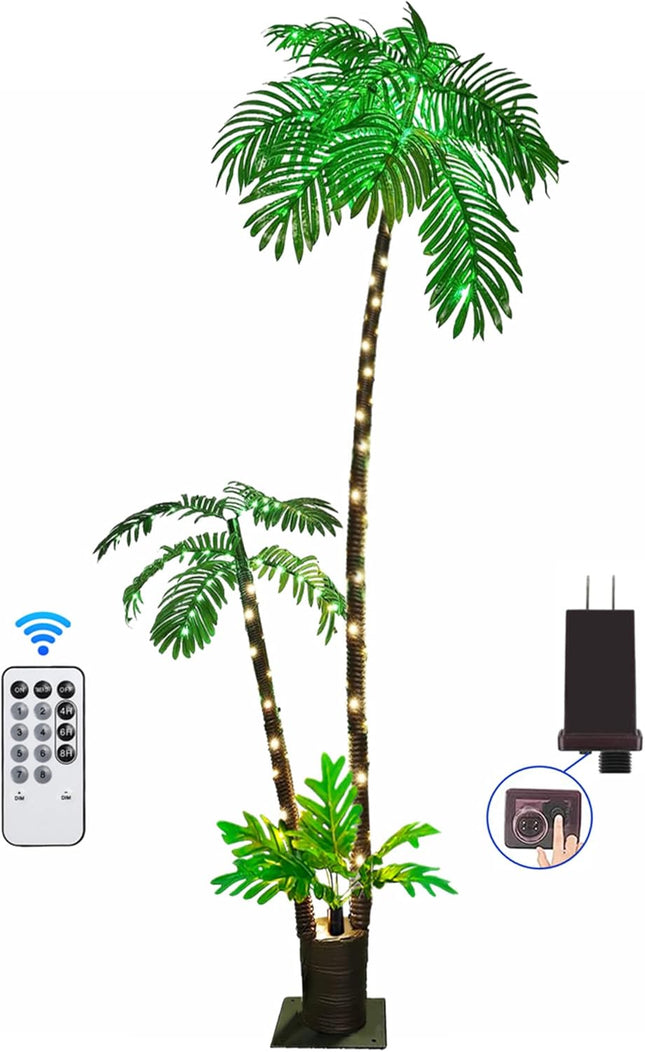 Artificial Palm Trees for Outside Patio,Lighted Palm Tree 6Ft LED Christmas Tree Fake Tropical Plant Light for Tiki Bar Pool Porch Deck Party