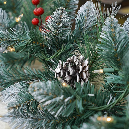 Pre-Lit Artificial Christmas Garland, Snowflake Wreath, White Lights 50, Decorated with Pine Cones, Berry Clusters, Plug in, Christmas Decorations, 9 Feet