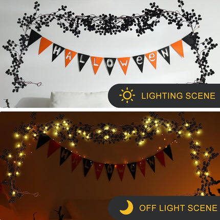 RECUTMS Artificial Berry Christmas Garland Faux Fireplace Garland for Mantle with 30 LED Fairy String Lights Indoor and Outdoor Home Garden Tree Party Fireplace Wall Decoration (Black)