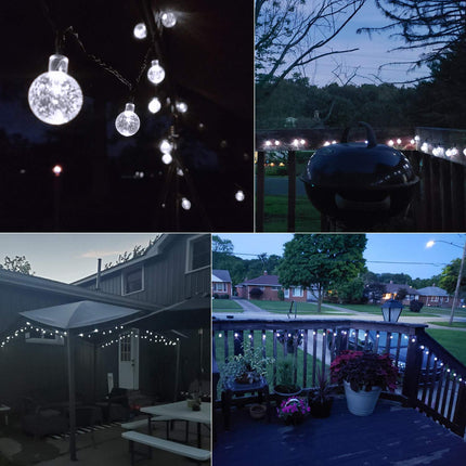 Brightown Solar String Lights Outdoor 60 Led 35.6 Feet Crystal Globe Lights with 8 Lighting Modes, Waterproof Solar Powered Patio Lights for Garden Yard Porch Wedding Party Decor (Pure White)