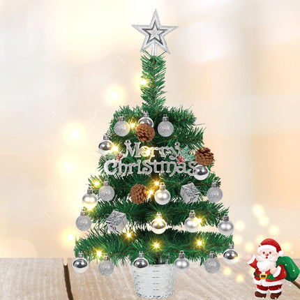 20" Tabletop Mini Christmas Tree Lighted, Artificial Small Xmas Pine Tree Prelit Christmas Tree with LED Lights and Ornaments for Xmas DIY Holiday