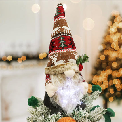Christmas Tree Topper - Gnome Tree Topper with a Star, Hand-Made Countryside Christmas Decorations for Tree, Unique Christmas Decoration, Tree Toppers Christmas Decorations