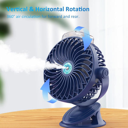 Mamibot Clip On Mist Fan, 360° Rotatable Mini Desk Fan, 2 Spray 5 Speeds Portable Personal Fan, 4000Mah Usb Rechargeable Battery