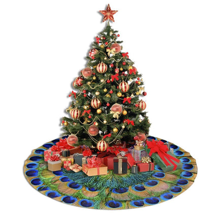 Peacock Feathers Christmas Tree Skirt 36 in for Christmas Decorations Skirt Rustic Xmas Holiday Year Party Tree Mat Decor Indoor Outdoor Christmas Tree Mats