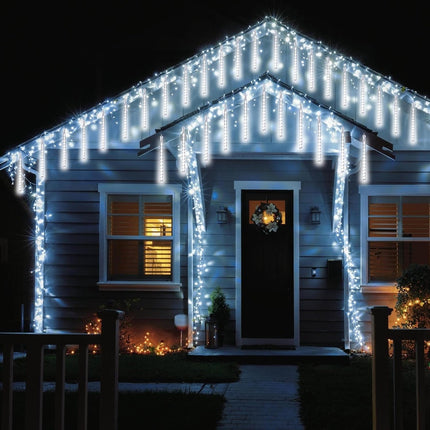2-Pack Meteor Shower Christmas Lights Outdoor Decorations, Extendable Outdoor Tree Lights Waterproof 16 Tubes 384 LEDs Falling Rain Lights for Holiday Outside Decor Yard House Xmas Tree (Cool White)