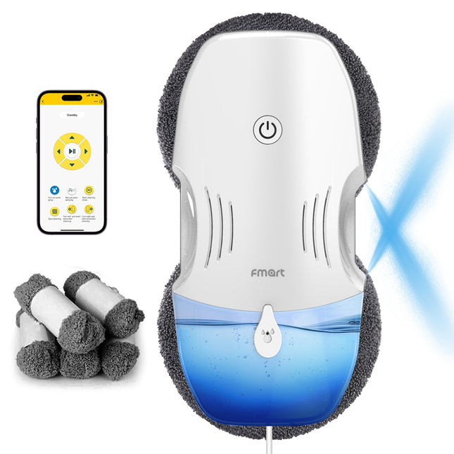 Fmart Window Cleaning Robot 120Ml Capacity Water Tank Window Cleaner Robot Intelligent Double Water Spray Technology 3800Pa Suction Power Ai Edge Detection Technology App Control Robot Window Cleaner