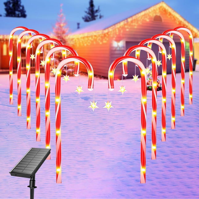 Fohil 12 Pack Christmas Solar Candy Cane Lights, 8 Modes Solar Christmas Pathway Lights Outdoor, Solar Christmas Garden Lights Waterproof for Christmas Garden Yard Landscape Decorations