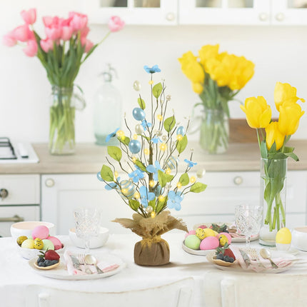 RoseCraft Easter Decorations, 18 Inch Easter Artificial Egg Tree Tabletop Decor with Delicate Ornaments, for Home Party Wedding Holiday Spring Summer Decoration, Blue/White.