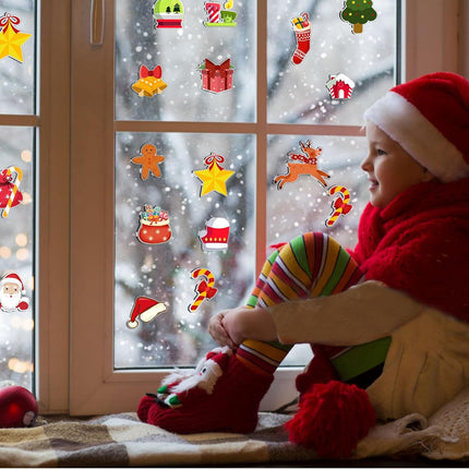 Christmas Window Clings, Christmas Window Stickers for Glass, Reusable Removable Waterproof Xmas Gel Window Clings with Santa Claus, Christmas Stockings, Snowman, Reindeer, Santa Hat, Tree