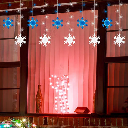 141" 155LED Twinkleb Snowflake Light, LED Snowflake Christmas Lights Indoor or Outdoor Décor for Home, Garden, Lawn (Blue and White)