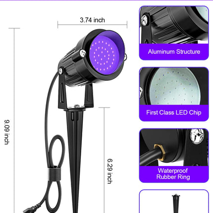 ZUCKEO 15W Halloween Blacklight Spotlight Outdoor LED Black Lights Waterproof Landscape Lighting with US Plug for Glow Dancing Party Body Painting Neon Poster Christmas Decorations(2Pack)