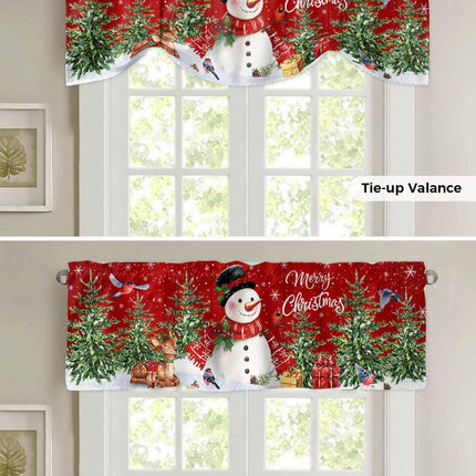 Christmas Tie Up Curtains Valances for Windows, Cute Snowman Xmas Tree Rod Pocket Blackout Balloon Curtain, Rustic Farmhouse Valance Curtains Topper Decor for Bedroom, Cafe - Red 54"x18"