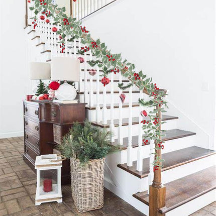 2Pcs 7.87ft Red Berry Christmas Garland with Green Leaves Wired Artificial Holly Berry Garland Xmas Decorations for Indoor Outdoor Fireplace Mantle Stairs Table Winter Year Holiday Decor