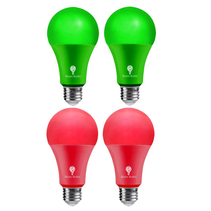 4 Pack BlueX LED A21 Red Green Light Bulbs - 15W (120Watt Equivalent) - E26 Base Red Green LED Red Bulb, Party Decoration, Porch, Home Lighting, Holiday Lighting