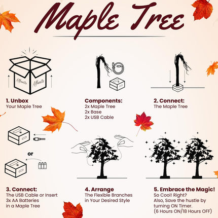 2 Pack Fall Lighted Maple Tree, 48 LED Lights, USB+Battery Operated 24-inch Thanksgiving Table Centerpieces Decoration Artificial Tree Fall Decorations for Office Home Tabletop Indoor Decor Kitchen