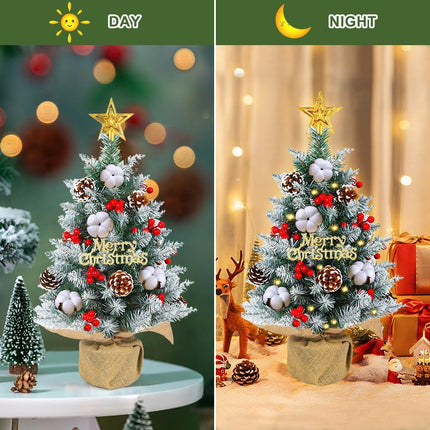 Vanleonet Mini Christmas Tree 24 Inch Small Tabletop Christmas Tree with LED Lights Ornaments Artificial Xmas Tree Christmas Decorations Indoor