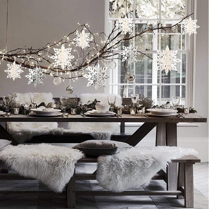 24Pcs Snowflake Christmas Hanging Party Decor Supplies,12 PCS 3D Silver Snowflakes & 12PCS 3D White Paper Snowflakes Hanging Garland for Christmas Winter Holiday Year Wonderland Party Decoration