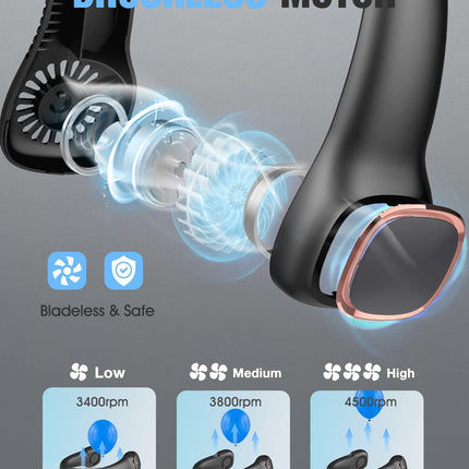 Bladeless Neck Fan, Portable, Rechargeable, Personal And Hands Free Around The Neck Fan, 3 Speeds 4000Mah Battery Operated Wear