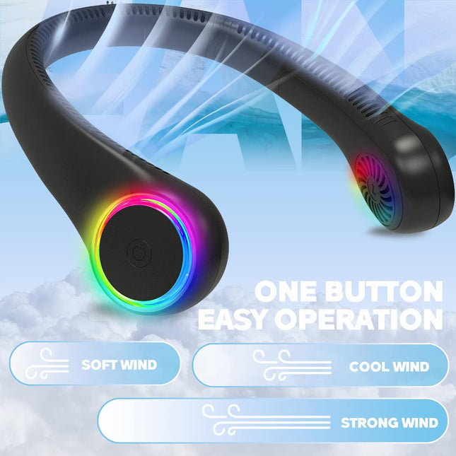 Bladeless Portable Neck Fan Rechargeable Hands Free Usb Personal Fan Battery Operated With Led Lights For Home Office Travel