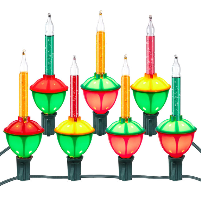 Christmas Bubble String Lights, 10 Traditional Multicolor Bubble Lights for Christmas Decorations Lighting, Green Wire