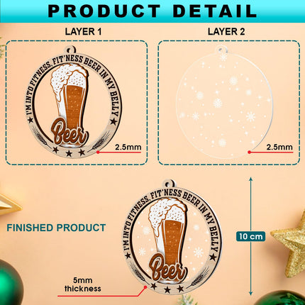 Beer Ornaments for Christmas Tree, Beer 2 Layer Wood & Acrylic Xmas Tree Ornament, Christmas Decoration for Beer Lovers, Beer s for Men, Women