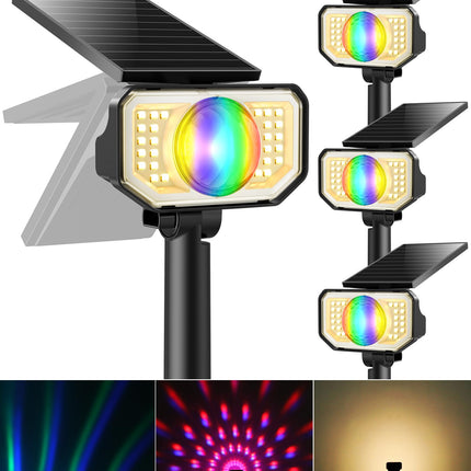 Solar Spot Lights Outdoor, Spotlights Waterproof with 2 Detachable Lens, Dusk-to-Dawn Solar Wall Lights Pathway Lights for Yard, Garden, Patio, Outside Landscape, Christmas, 4 Pack, Warm&RGB