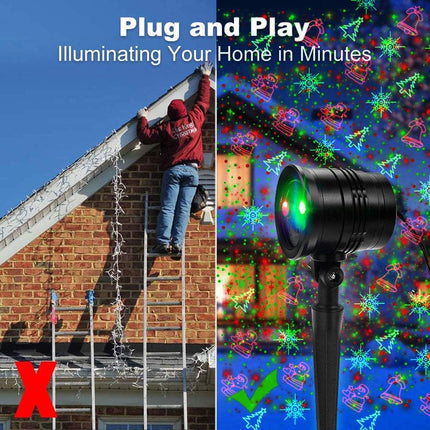 Christmas Laser Lights Outdoor - Christmas Projector Lights with Red and Green Star Show HD Christmas Spotlights with 8 Patterns Christmas Decorative for Indoor Yard Garden Patio Wall - Remote