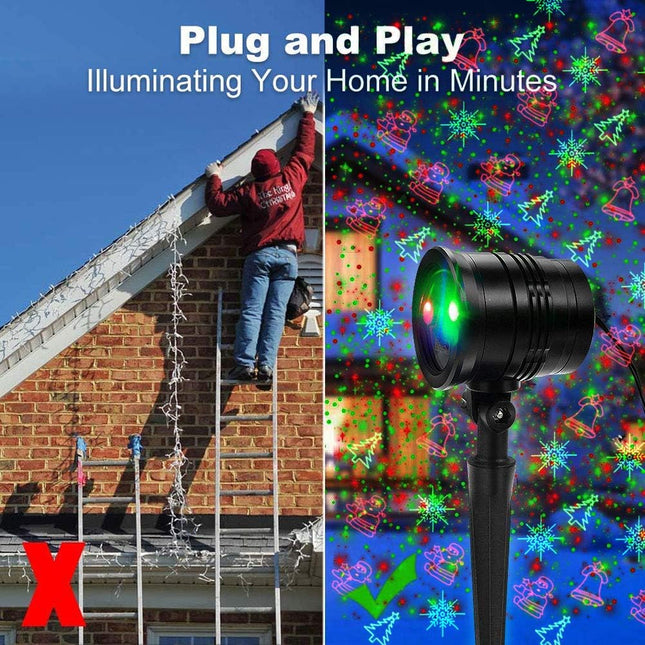 Christmas Laser Lights Outdoor - Christmas Projector Lights with Red and Green Star Show HD Christmas Spotlights with 8 Patterns Christmas Decorative for Indoor Yard Garden Patio Wall - Remote