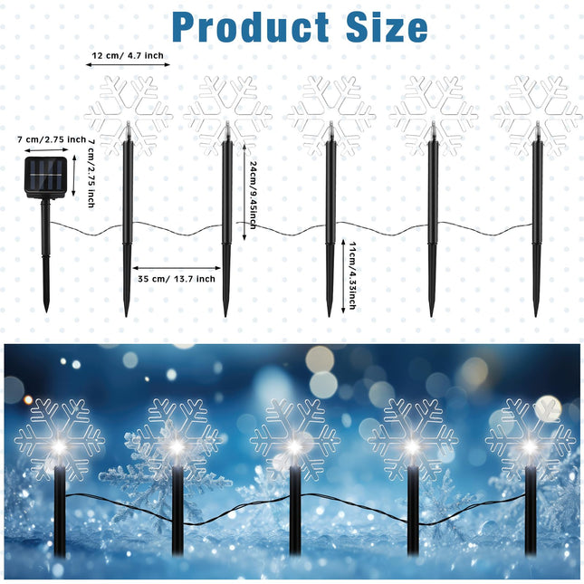 Macarrie 20 Pcs Solar Christmas Snowflake Pathway Lights Outdoor LED Christmas Decorations Waterproof Stake Lights Xmas Decorative Lights for Garden Yard Christmas Decor(White Light)