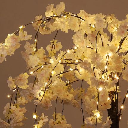 OUSHENG Lighted Cherry Blossom Tree LED Artificial Trees for Decoration Inside, Light up Tree with Faux Flower for Home Patio Wedding Party Festival Christmas Decor, Warm White, 4FT