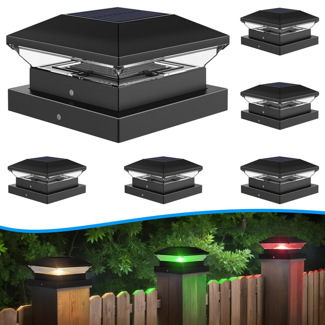 T-SUN Solar Post Cap Lights Color Changing Halloween Fence Post Cap Light with 4 Lighting Modes, 4x4 5x5 6x6 Wooden/Vinyl Post Cap Solar Light Outdoor for Deck Garden Porch Patio (6 Pack)