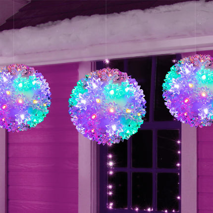 Christmas Lighted Sphere Balls Outdoor - 3 Pack 5.5" 50 LED Hanging Starlight Light, Replaceable Bulbs with Add-On Plug, Hanging Lights for Trees Party Wedding Patio Indoor Decorations