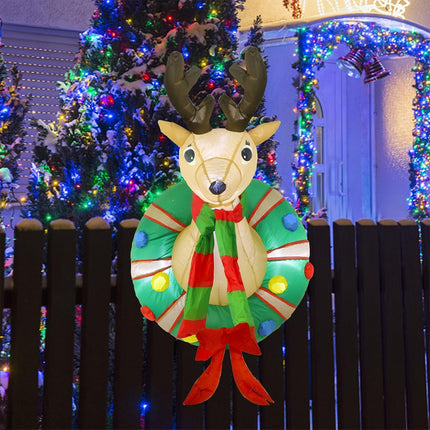 Juegoal 4 FT Christmas Inflatable Rudolph Wreath, Lighted Blow Up Reindeer with Built in LED Lights, Indoor/Outdoor Xmas Holiday Decor, Light Up Front Door Window Lawn Yard Garden Decorations