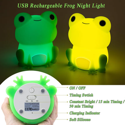 Night Light for Kids, Cute Frog Night Lamp Bedroom Nightlight for Girls Boys Teens, USB Rechargeable Silicone Animal Nightlight Christmas Birthday s, Room Decor