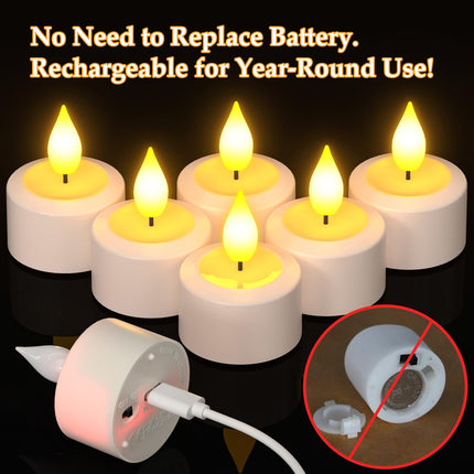 PChero Rechargeable Tea Lights with Remote Timer, 12 Packs Flickering Flameless LED Tealights Candles with 2 USB Charging Cables & Remote for Wedding Xmas Halloween Home Decor