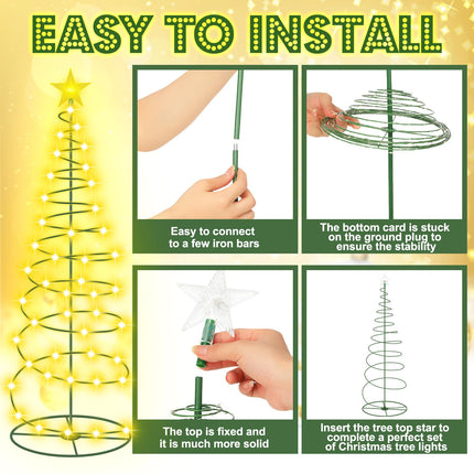 VIHOSE 3 Pcs Solar Spiral Christmas Tree Outdoor Prelit LED Light with Warm White Lights, 8 Modes, One 3 ft and Two 4 ft Light up Xmas Pathway Markers Indoor Holiday Christmas Decoration Lamp
