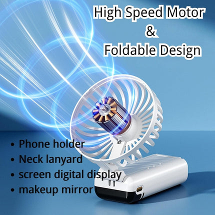 Portable Fan Handheld Fan, 6000Mah 180° Foldable MultiFunction Fan, 5 Speeds, Digital Display, Ultra Quite, Up To 16H Long Use