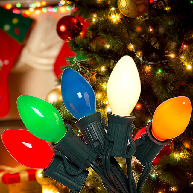 C7 Christmas Lights, 25ft Vintage Multicolor String Lights with 27 Colorful Incandescent Bulbs (2 Spare), Outdoor String Lights for Holiday Christmas Decoration