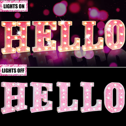 Pink Light Up Letters, Glitter Alphabet Letter Sign Pink LED Marquee Letter Lights Battery Powered for Night Light Girls Bedroom Birthday Party Wedding Home Christmas Decorations for Her-Pink B