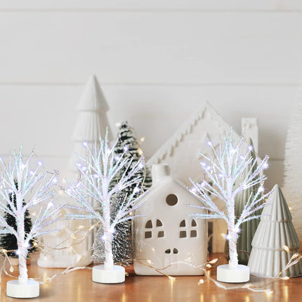 Jetec 5 Pcs Christmas Village Trees with LED Light Christmas Village Accessories White Christmas Tree Artificial Xmas Mini Bare Branch Tree for Winter Christmas Decoration 5.9 Inch 7.9 Inch(Modern)