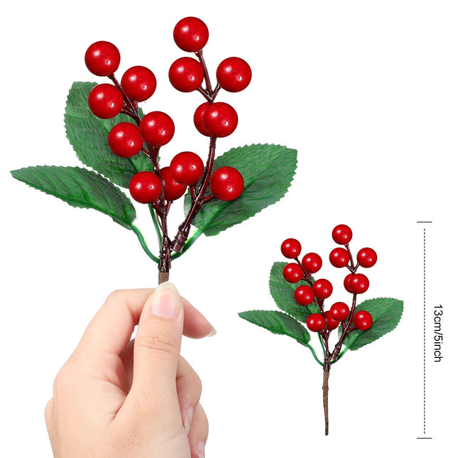 WILLBOND 24 Pieces Artificial Christmas Berry Picking Berry Branches Holly Leaves Picking Fake Berries Christmas Crafts Party Holiday Decoration (Natural Color)