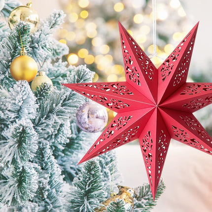 Hollow Out Paper Star Lantern Hanging Star Lampshade Decoration for Halloween Christmas Holiday Party Celebration (Red)