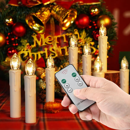 Flameless Christmas Tree Candles Decor, LED Flameless Window Candles with Remote, Flickering Warm White Lights, Fit for Christmas Garden Birthday Home Party Holiday Decoration/ 10PCS