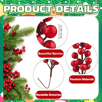 40 Pack Christmas Red Berry Stems, 8.7 Inch Christmas Berries Decorations Artificial Burgundy Berry Picks, Red Holly Berry Branches for Christmas Tree Decoration,Valentines,Wedding,Holiday Home Decor
